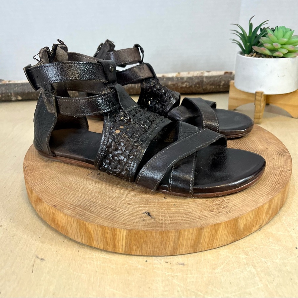 BED|STU Capriana Brown Woven Leather Double Ankle Strap Buckle Zip Sandal Size 9 - Picture 5 of 15